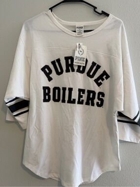 PINK Victoria's Secret White and Black Purdue Boilers Tee